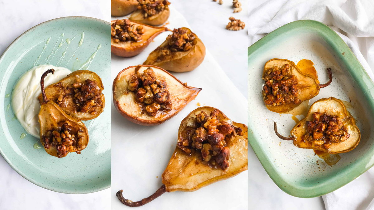 30Minute GoutFriendly Holiday Treat Baked Pears with Walnuts PurMEDICA